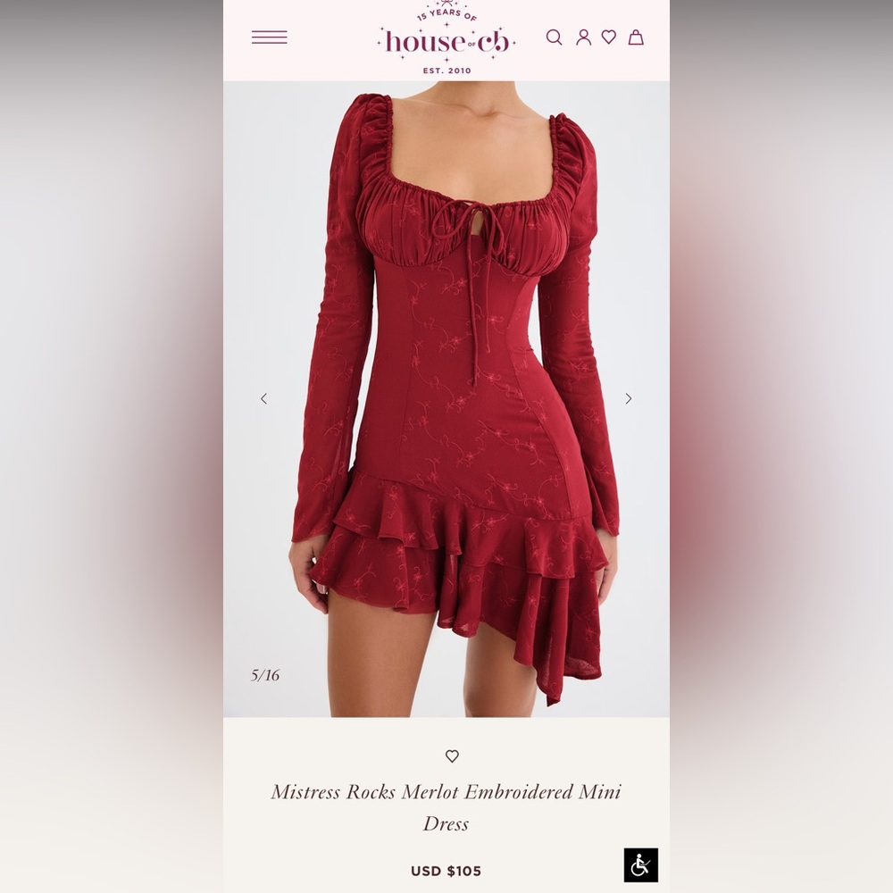 Mistress Rocks (House of CB sister brand) Merlot Embroidered Mini Dress